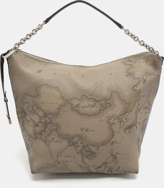 Alviero Martini 1A Classe Grey Geo Classic Print Coated Leather Shoulder Bag