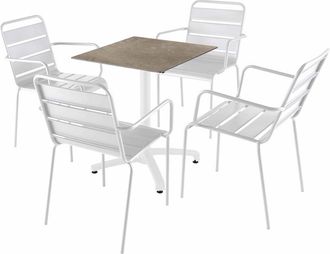 Oviala Mesa 60x60 cm en laminado beige topo y 4 sillas de metal blanco