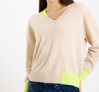 Brodie Colour Pop Maria Cashmere V Neck Jumper In Cygnet