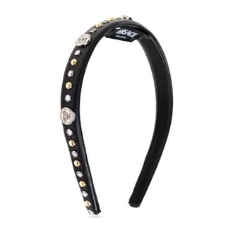 Versace Hair Accessories, female, Black, Size: ONE SIZE Embellished Leather Headband
