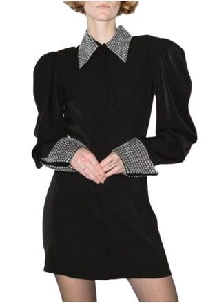 De La Vali Black El Paso Crystal Embellished Shirt Dress Size S