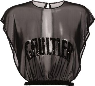 Jean Paul Gaultier sequin-embellishment semi-sheer top - women - Elastane/Polyamide - S - Black