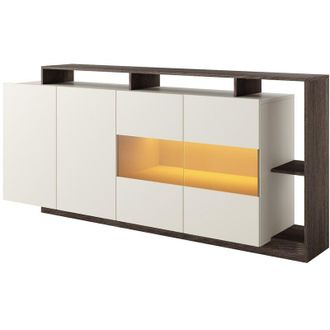 Vente-Unique Credenza 4 ante e 4 nicchie con LEDs Beige e Naturale scuro - IDESIA