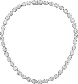 Diana M. Jewels 14kt White Gold 30cts lab grown East-West Oval Diamond Bezel tennis necklace
