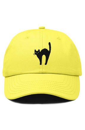 Dalix Black Cat Embroidered Casual Hat in Yellow at Nordstrom