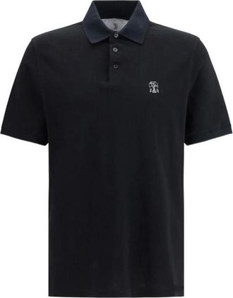 Brunello Cucinelli Klassiek Katoenen Poloshirt - Heren - Tops - Zwart - Maat: S Katoen