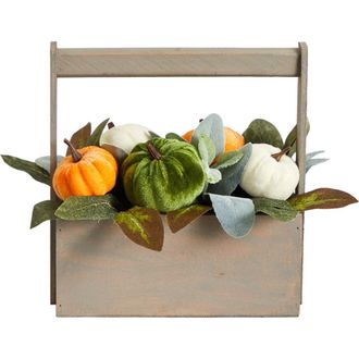 Nearly Natural 10-in Fall Pumpkin Artificial Autumn Arrangement in Wood Basket in Multicolor at Nordstrom