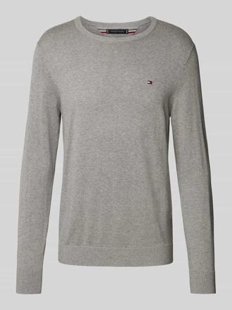 Tommy Hilfiger Strickpullover mit Logo-Stitching in Silber Melange, Größe XXXL