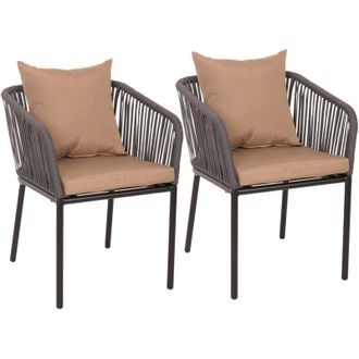 Hhg [NON UTILIZZATO] Set di 2 sedie da giardino HHG-616, poltrona da esterno, in alluminio intreccio corda, antracite cuscini taupe