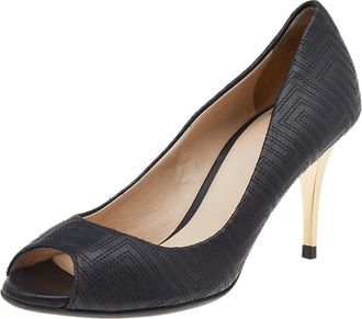 Versace Black Quilted Leather Peep Toe Pumps