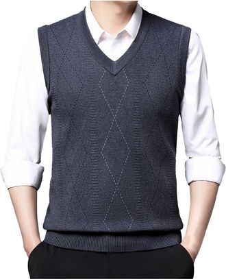 Generic Mens Sleeveless Jumpers & Knitted Gilets Mens Knitted Sleeveless Tank Top Waistcoat Jumper Business Pullovers Knitted Waistcoat Sweater