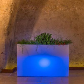 Monacis Macetero Moderno, Alto, De Dise&ntilde;o, Luminoso, 90x30 Cm, H80 Cm, En Pol&iacute;mero Con Led Azules, Para Interior Y Exterior - Hecho En Italia - Monacis