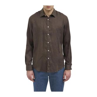Daniele Alessandrini Overhemden, Heren, Bruin, M, Linnen, Linnen Shirt met Lange Mouwen
