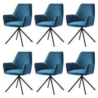 Hhg Juego De 6 Sillas De Comedor Hhg 851, Apoyabrazos De Silla De Cocina, Posici&oacute;n Giratoria Autom&aacute;tica, Terciopelo Mvg, Azul Turquesa, Patas Negras