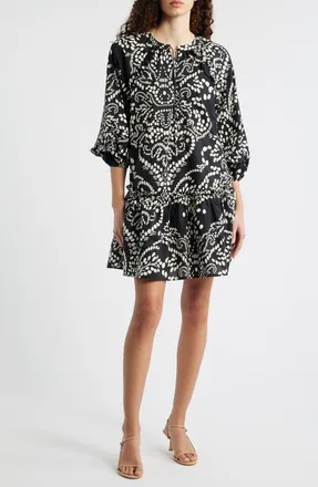 Melloday Print Poplin Minidress in Black/Beige Print at Nordstrom, Size X-Small