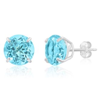 MAX + STONE 14k White Gold 9mm Round Cut Gemstone Stud Earrings