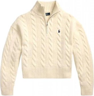 Ralph Lauren Cable Knit Half-Zip Sweater - Dames - Coltruien - Beige - M - Wol - Truien & Vesten