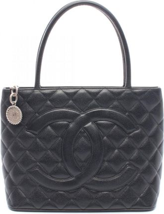 Chanel Black Leather Handbag Tote Bag (Pre-Owned)