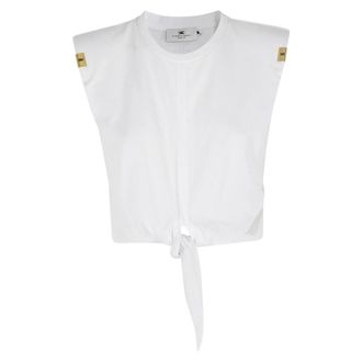 Elisabetta Franchi Sleeveless Tops, female, White, Size: M Knot T-shirt