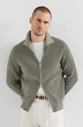 Brunello Cucinelli Half English Rib knit cardigan in Military at Nordstrom, Size 54 It
