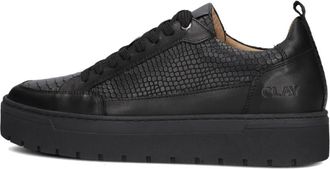 Clay Schoenen, Heren, Zwart, 46 EU, Leer, Heren Lage Sneakers