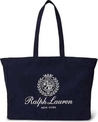 Polo Ralph Lauren Crest Embroidered Canvas Tote - Heren - Shoppers - Blauw - ONE Size - Katoen - Tassen