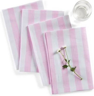 Solino Home Linen Dinner Napkins Set of 4, 20 x 20 Inch for Dining Table, Holiday and Everyday Table Decor - Sorrento Stripe in Pink And White at