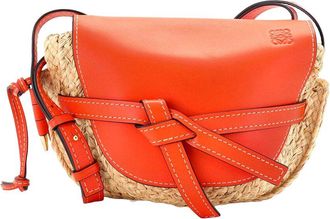 Loewe Orange Leather & Raffia Gate Shoulder Bag Small (Authentic Pre-Loved)