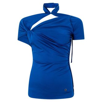 Coperni T-Shirts, female, Blue, Size: M Asymmetric Draped Jersey Top