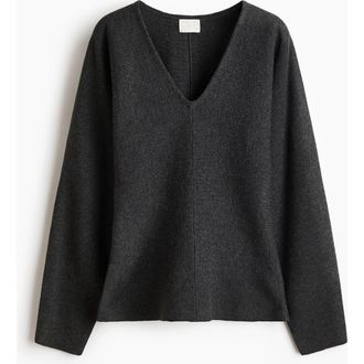 H&M Knitted V-neck Top in Dark Gray at Nordstrom, Size Xx-Small