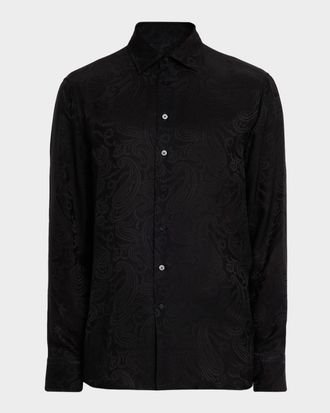 Etro Mens Tonal Paisley Viscose and Silk Sport Shirt