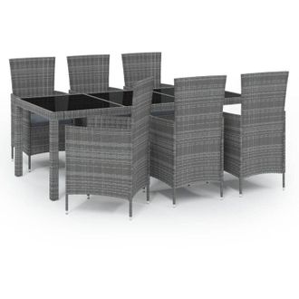 vidaXL Set De Comedor De Jard&iacute;n 7 Pzas Y Cojines Rat&aacute;n Sint&eacute;tico Gris Vidaxl