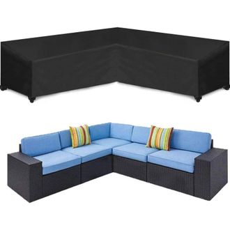 OEM Funda Para Sof&aacute; Esquinero - 215x215x87 Cm - Negra - Funda Para Sof&aacute; De Jard&iacute;n - Funda Para Muebles De Jard&iacute;n - Impermeable - Resistente Al Polvo - Res