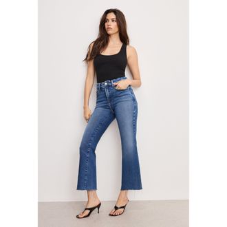 Good American Womens Soft Tech Good Legs Cropped Mini Boot Jeans | Extra Stretch, Flat Tummy Tech, Gap-Proof Waistband | Indigo, Size 15 Plus