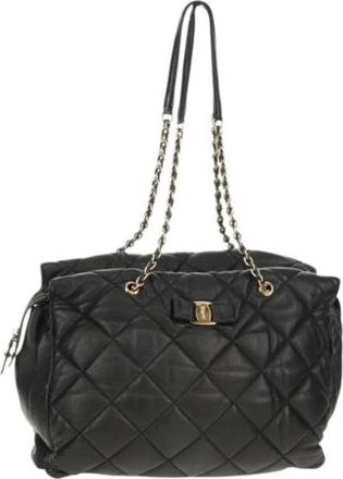 Ferragamo Pre-owned Shoulder Bags, female, Black, Size: ONE SIZE Pre-owned Leather Shoulder Bag