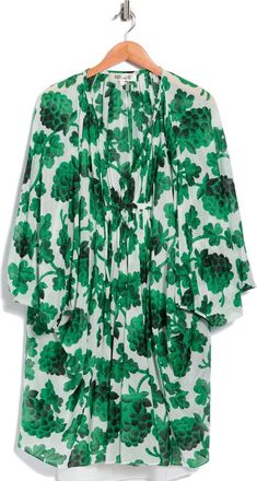 Diane Von F&uuml;rstenberg Remi Long Sleeve Cotton & Silk Dress in Berries Big India Green at Nordstrom Rack, Size Xx-Small