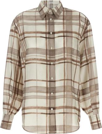Brunello Cucinelli Gestreepte Zijden Blouse - Dames - Overhemden - Beige - L - Overhemden