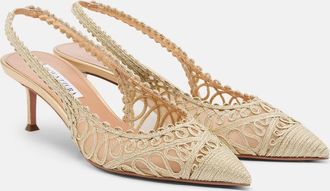 Aquazzura Salones Kahlo de rafia y malla metalizados