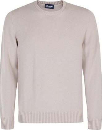 Drumohr Beige Double Strand Merino Wool Crew Neck Sweater