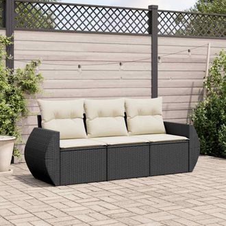 vidaXL Set De Sof&aacute;s De Jard&iacute;n Con Cojines 3 Pzas Rat&aacute;n Sint&eacute;tico Negro Vidaxl