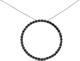 House of Brilliance 925 Sterling Silver 3.0 Cttw Black Diamond Open Hoop Circle 18 Pendant Necklace (Black, I2-I3 )