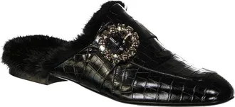 Eleventy Womens Black Calfskin Mules