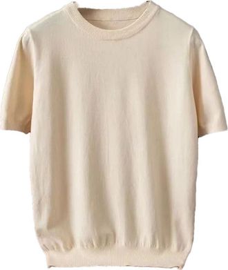 Generic Cashmere T-Shirt Mens O-Neck Knitting Pullover Short Sleeve Pullover Sweater Tops Beige