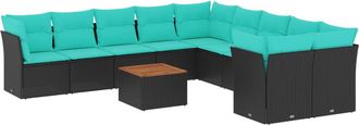 vidaXL Set De Sof&aacute;s De Jard&iacute;n 11 Pzas Y Cojines Rat&aacute;n Sint&eacute;tico Negro Vidaxl