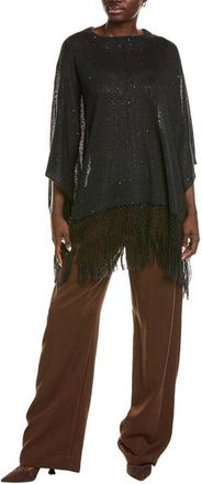 Brunello Cucinelli Black Fringed Poncho-Style Sweater, Size X-Small