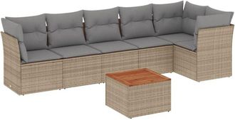 vidaXL Set Sof&aacute;s De Jard&iacute;n 7 Piezas Y Cojines Rat&aacute;n Sint&eacute;tico Beige Vidaxl