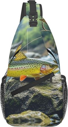 Generic Brook Trout Fly Fishing Crossbody Bag Anti Theft Sling Bag With Zipper Backpack For Men Casual Shopping