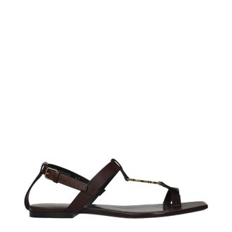 Saint Laurent Cassandra Flip Flops Damens Lederbraun/Moro-Kopf