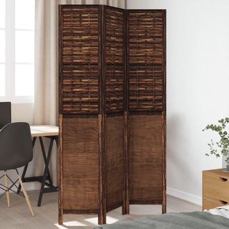 vidaXL Biombo Separador De 3 Paneles Madera Paulownia Marr&oacute;n Oscuro Vidaxl