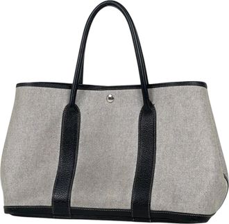 Herm&egrave;s Black Toile H Buffalo Leather Tote Bag (Pre-Owned)
